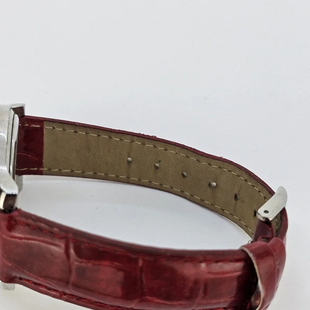 NYC‎ Women's Watch 40MM Gray Dial Crystal Bezel Red Leather Bands New Battery
